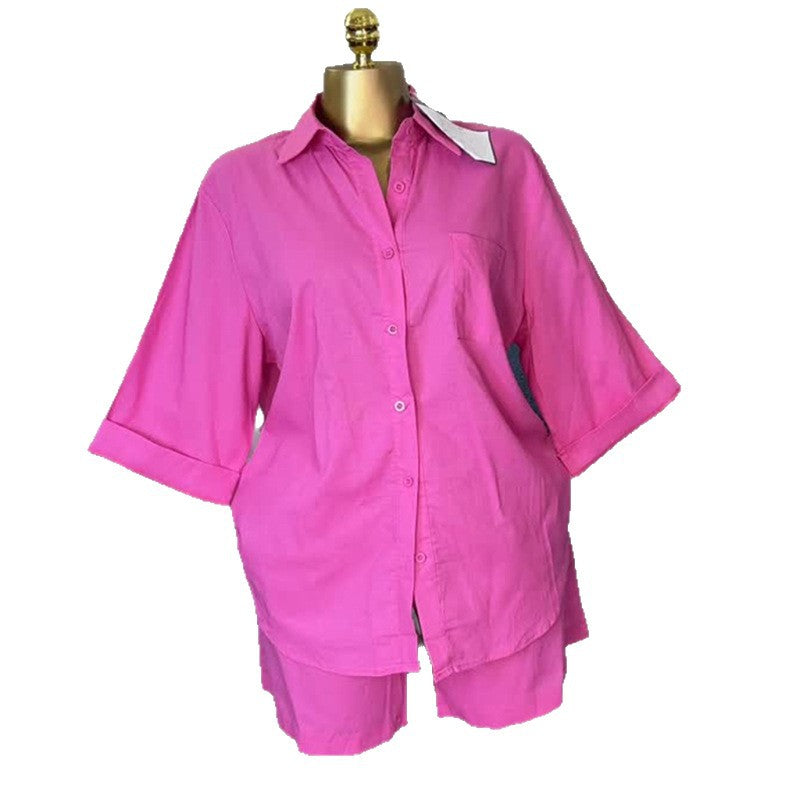 Women&#039;s Clothing Summer New Fashion Lapel Loose Three-Quarter Sleeve Shirt Wide-Leg Shorts Suit