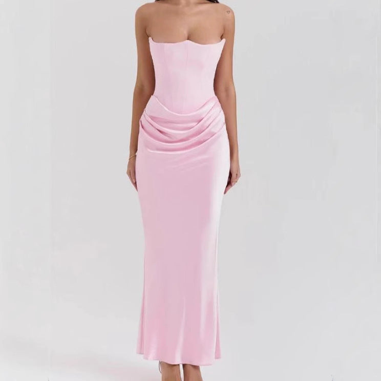 2025 European And American Style Autumn And Winter New Cross-Border Women&#039;s Fashion Tube Top Sexy Backless Slim Evening Dress Dress For Women